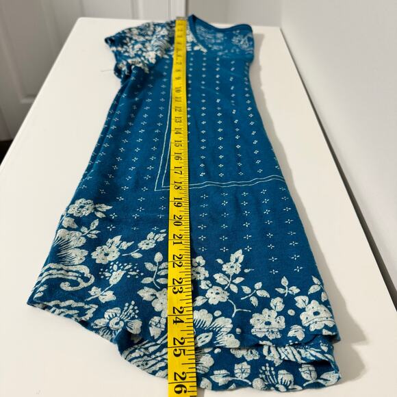 Lucky Brand Women's Top Small Blue Boho Linen Floral Print Short Sleeve Hippie - Picture 10 of 10